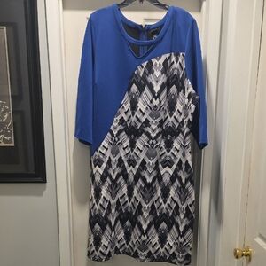 Elegant Blue and Black Women's Long Sleeve Dress